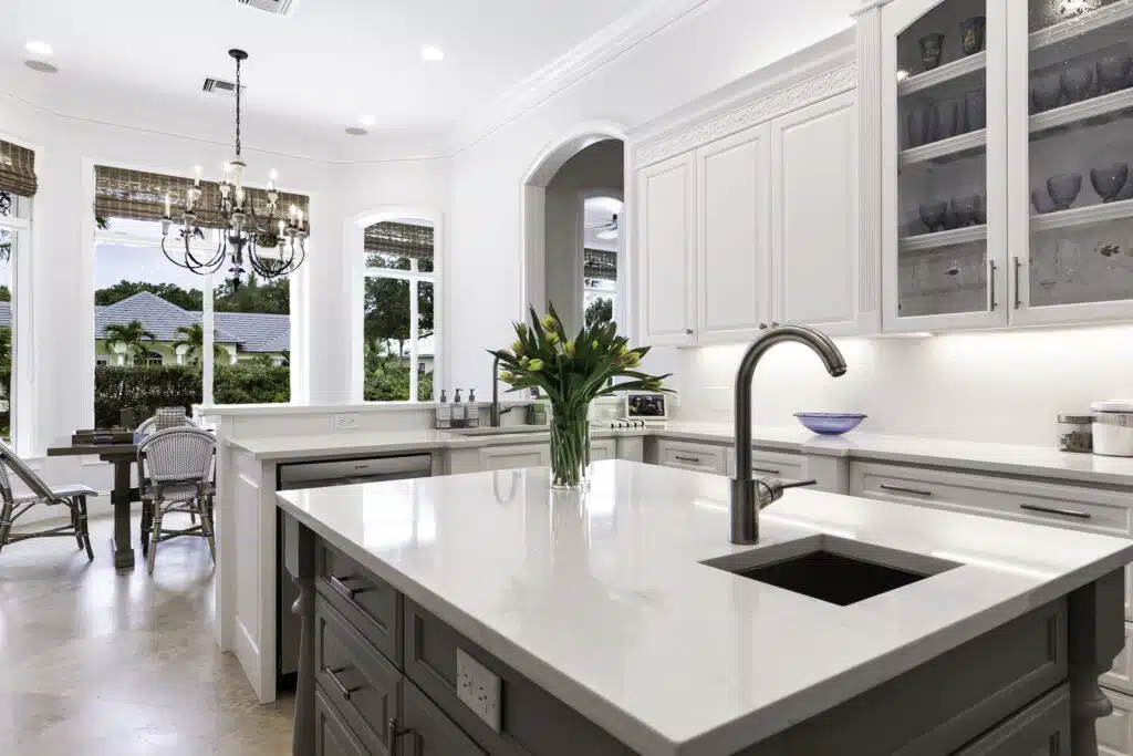Elegant white kitchen dining room